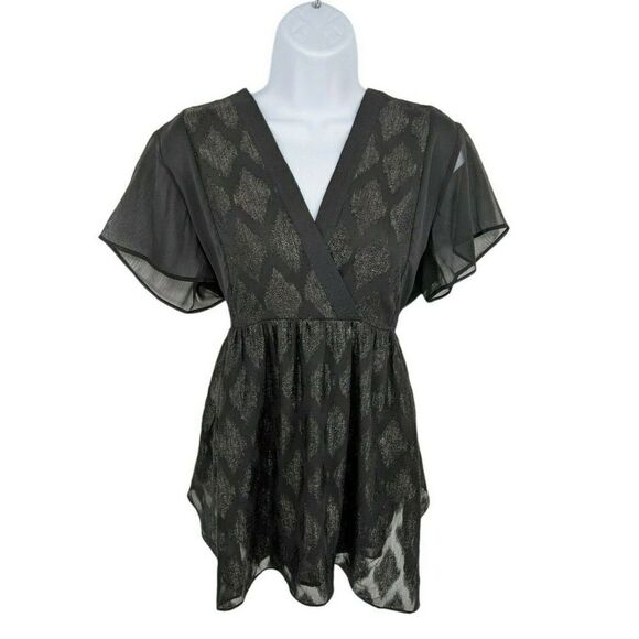 A Pea in the Pod Black Sparkle Shimmer Shirt Top Blouse Sz Medium Tie - Picture 10 of 10